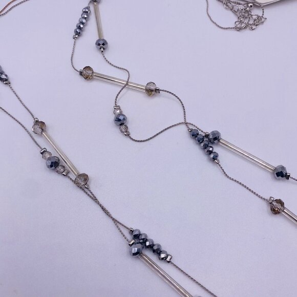 Laura Ashley Silver Tone Bead Double Strand Necklace 32” New - Picture 3 of 5